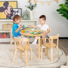 Juego 5 Piezas de Mesa y Sillas para Niños Mesa de Actividades con 4 Sillas Muebles Infantiles para Hogar Natural