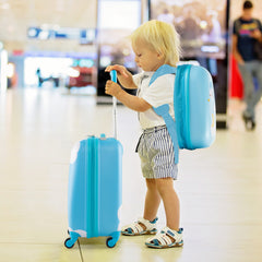 Juego de 2 Equipajes de Mano para Niños con Ruedas Maleta Mochila de Casco Duro Rodantes Portátiles Azul Claro