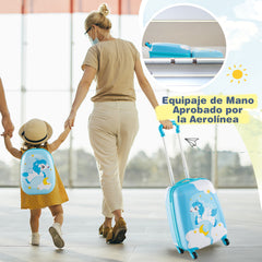 Juego de 2 Equipajes de Mano para Niños con Ruedas Maleta Mochila de Casco Duro Rodantes Portátiles Azul Claro