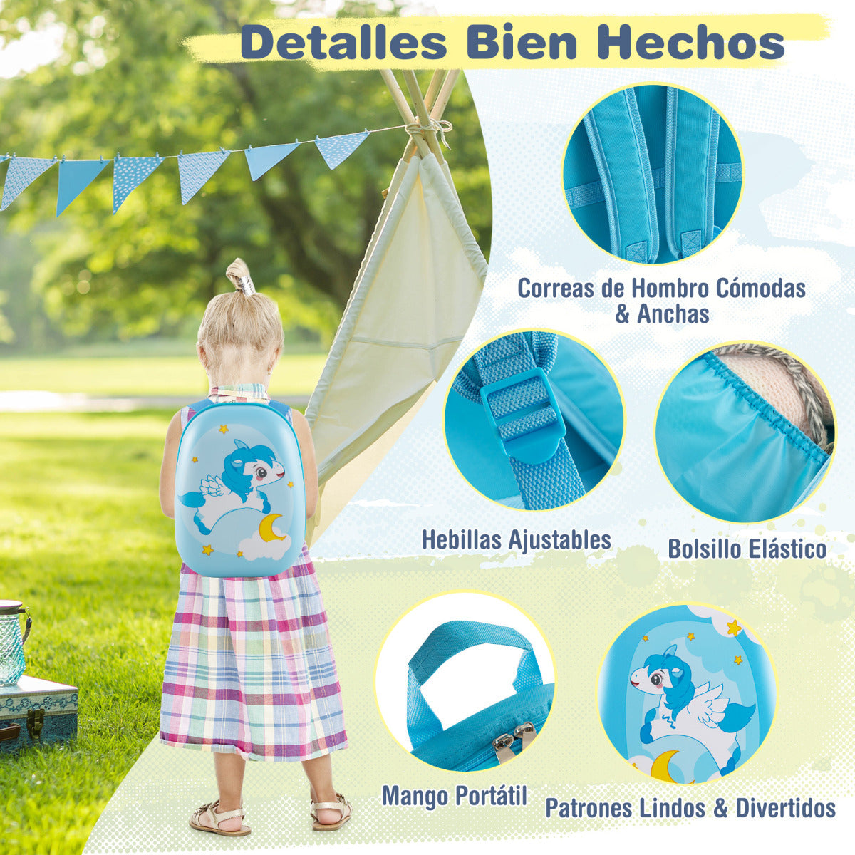 Juego de 2 Equipajes de Mano para Niños con Ruedas Maleta Mochila de Casco Duro Rodantes Portátiles Azul Claro
