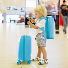 Juego de 2 Equipajes de Mano para Niños con Ruedas Maleta Mochila de Casco Duro Rodantes Portátiles Azul + Naranja