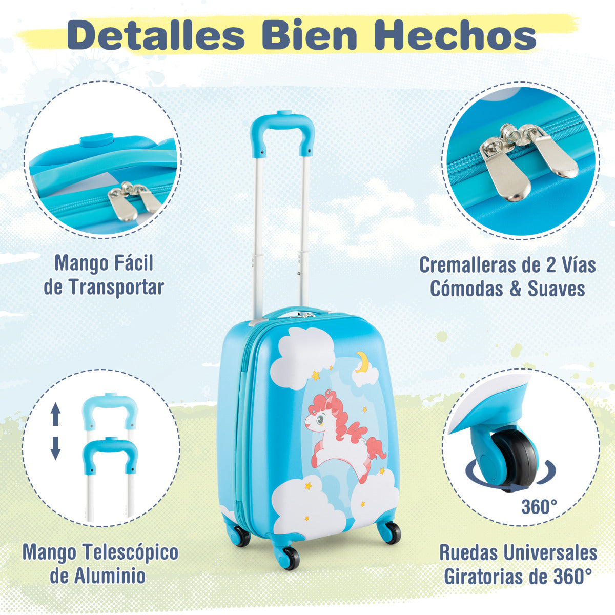 Juego de 2 Equipajes de Mano para Niños con Ruedas Maleta Mochila de Casco Duro Rodantes Portátiles Azul + Naranja