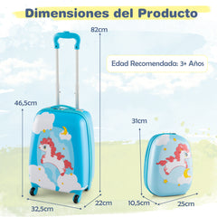 Juego de 2 Equipajes de Mano para Niños con Ruedas Maleta Mochila de Casco Duro Rodantes Portátiles Azul + Naranja