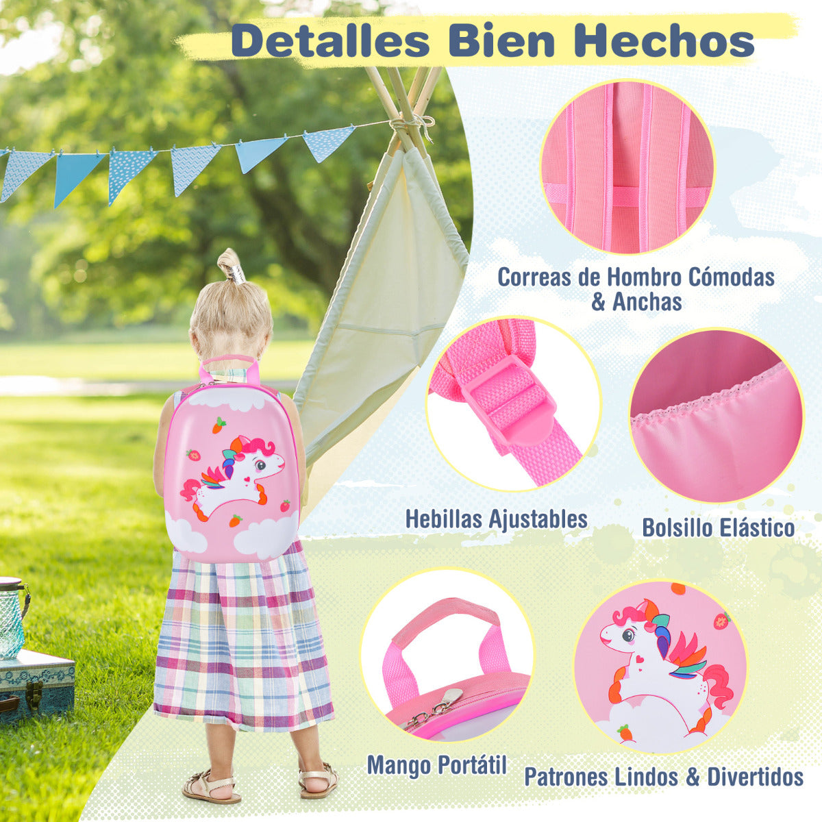 Juego de 2 Equipajes de Mano para Niños con Ruedas Maleta Mochila de Casco Duro Rodantes Portátiles Rosa + Multicolor