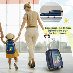 Juego de 2 Equipajes de Mano para Niños con Ruedas Maleta Mochila de Casco Duro Rodantes Portátiles Negro