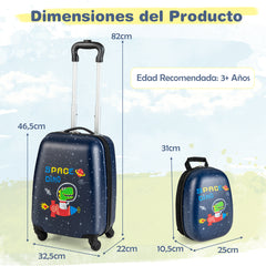 Juego de 2 Equipajes de Mano para Niños con Ruedas Maleta Mochila de Casco Duro Rodantes Portátiles Negro