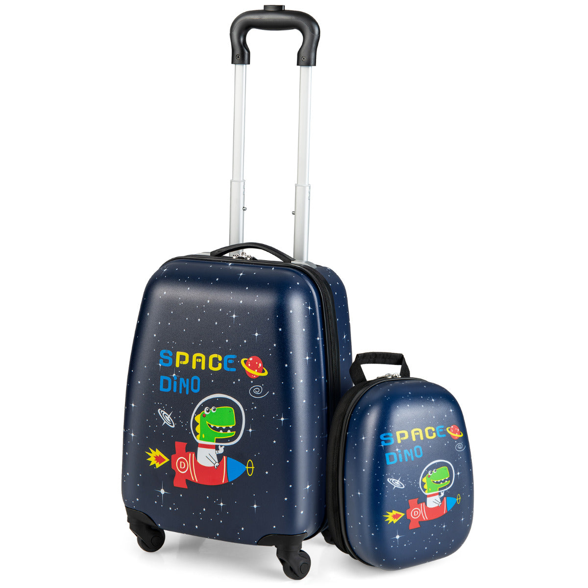 Juego de 2 Equipajes de Mano para Niños con Ruedas Maleta Mochila de Casco Duro Rodantes Portátiles Negro