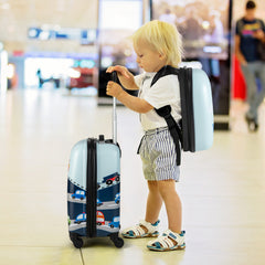 Juego de 2 Equipajes de Mano para Niños con Ruedas Maleta Mochila de Casco Duro Rodantes Portátiles Azul