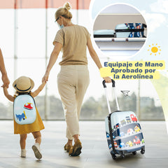 Juego de 2 Equipajes de Mano para Niños con Ruedas Maleta Mochila de Casco Duro Rodantes Portátiles Azul