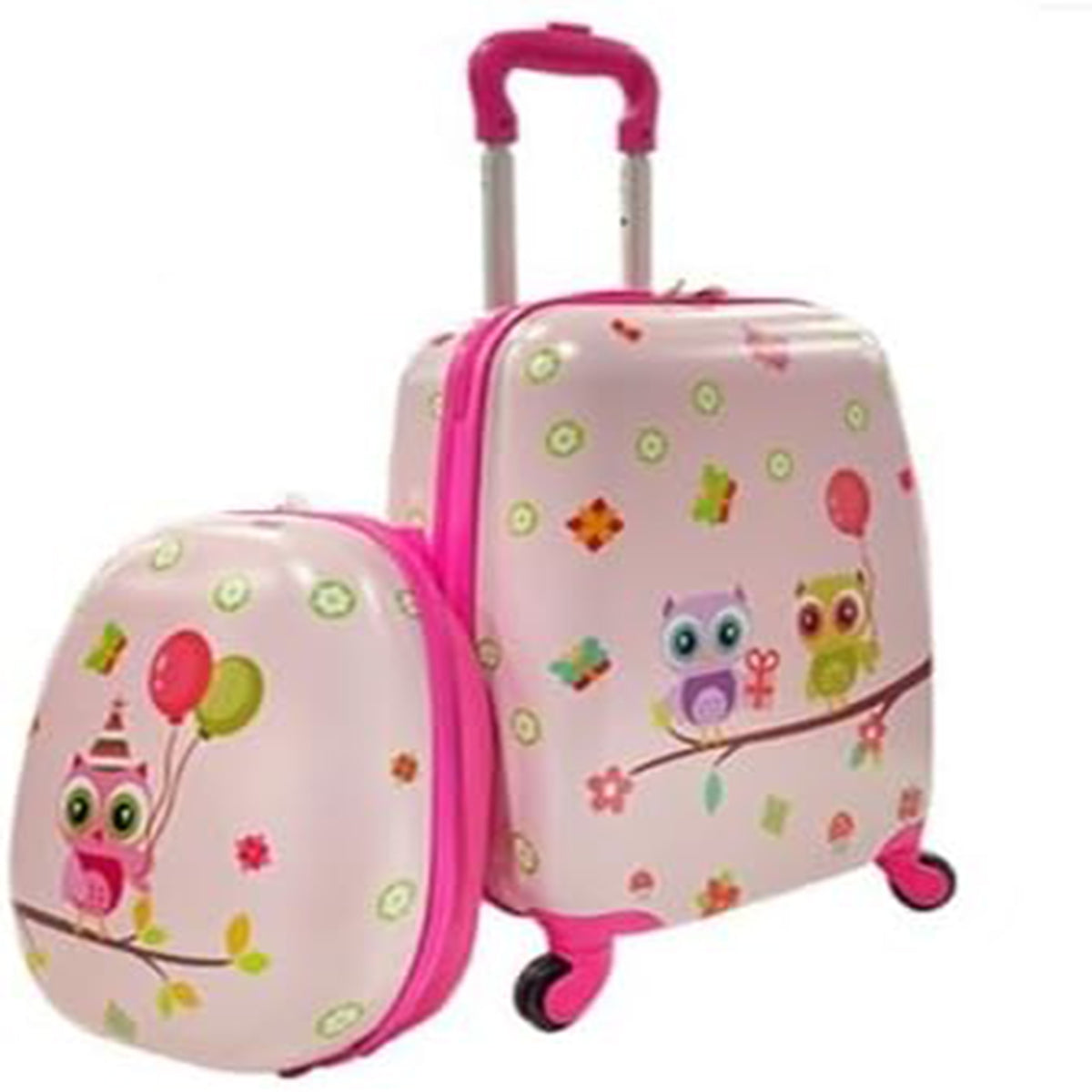 Juego de 2 Equipajes de Mano para Niños con Ruedas Maleta Mochila de Casco Duro Rodantes Portátiles Rosa Claro