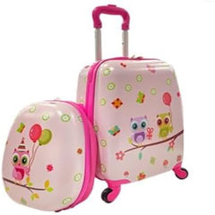 Juego de 2 Equipajes de Mano para Niños con Ruedas Maleta Mochila de Casco Duro Rodantes Portátiles Rosa Claro