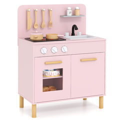 Juego de Cocina de Juguete para Niños Cocina de Madera con Luces Sonidos Estufas Fregadero Horno y Accesorios Cocina Infantil Rosa