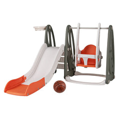 Juego de Deslizador y Columpio 4 en 1 para Niños con Escalador Columpio Altura Ajustable Aro de Baloncesto y Pasamanos de Seguridad Naranja