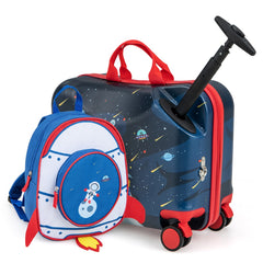 Juego de Equipaje para Niños de 2 Piezas Maleta Montable y Mochila con Ruedas Cáscara Dura Impermeable Rodante de Viaje Negro