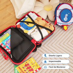 Juego de Equipaje para Niños de 2 Piezas Maleta Montable y Mochila con Ruedas Cáscara Dura Impermeable Rodante de Viaje Negro