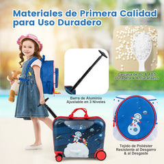 Juego de Equipaje para Niños de 2 Piezas Maleta Montable y Mochila con Ruedas Cáscara Dura Impermeable Rodante de Viaje Negro