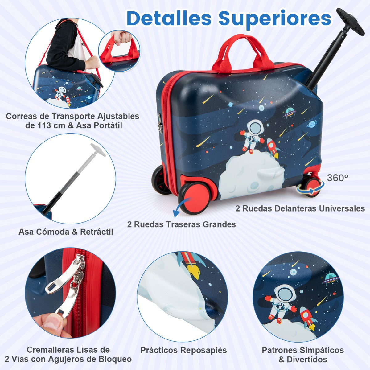 Juego de Equipaje para Niños de 2 Piezas Maleta Montable y Mochila con Ruedas Cáscara Dura Impermeable Rodante de Viaje Negro