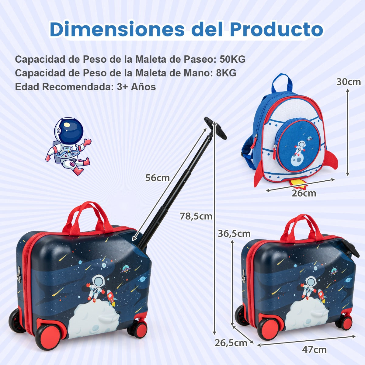 Juego de Equipaje para Niños de 2 Piezas Maleta Montable y Mochila con Ruedas Cáscara Dura Impermeable Rodante de Viaje Negro