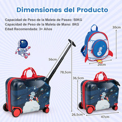 Juego de Equipaje para Niños de 2 Piezas Maleta Montable y Mochila con Ruedas Cáscara Dura Impermeable Rodante de Viaje Negro