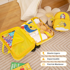 Juego de Equipaje para Niños de 2 Piezas Maleta Montable 18" y Mochila 12" con Ruedas Cáscara Dura Impermeable Rodante de Viaje Amarillo Claro