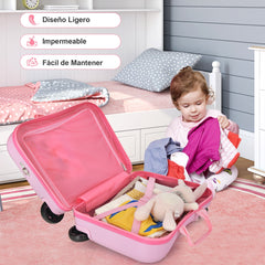 Juego de Equipaje para Niños de 2 Piezas Maleta Montable y Mochila con Ruedas Cáscara Dura Impermeable Rodante de Viaje Rosa