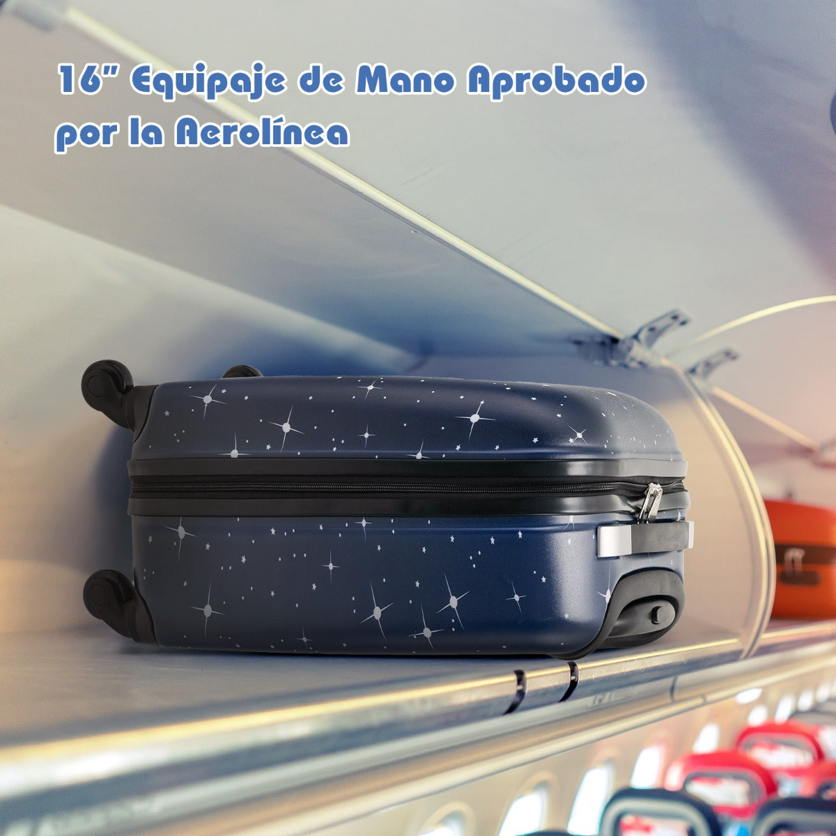 Juego de Equipaje para Niños de 5 Piezas con Ruedas Mochila Almohada para Cuello Etiqueta de Equipaje y Bolsa de Almuerzo Azul Oscuro