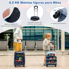 Juego de Equipaje para Niños de 5 Piezas con Ruedas Mochila Almohada para Cuello Etiqueta de Equipaje y Bolsa de Almuerzo Azul Oscuro