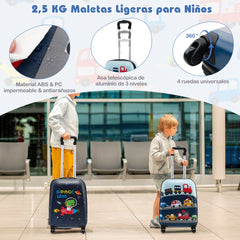 Juego de Equipaje para Niños de 5 Piezas con Ruedas Mochila Almohada para Cuello Etiqueta de Equipaje y Bolsa de Almuerzo Azul Claro