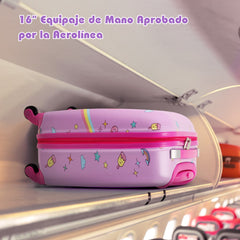 Juego de Equipaje para Niños de 5 Piezas con Ruedas Mochila Almohada para Cuello Etiqueta de Equipaje y Bolsa de Almuerzo Rosa Oscuro