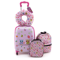 Juego de Equipaje para Niños de 5 Piezas con Ruedas Mochila Almohada para Cuello Etiqueta de Equipaje y Bolsa de Almuerzo Rosa Claro
