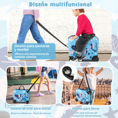Juego de Equipaje para Niños 2 Piezas con Ruedas Giratorias Maleta 18” para Montar Llevar Mochila 12” Equipaje de Avión de Viaje Azul