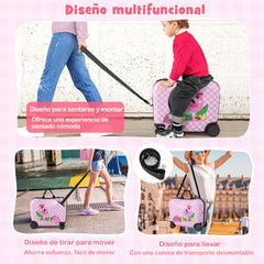 Juego de Equipaje para Niños 2 Piezas con Ruedas Giratorias Maleta 18” para Montar Llevar Mochila 12” Equipaje de Avión de Viaje Rosa