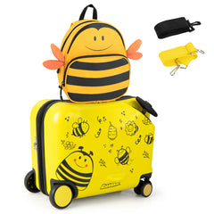 Juego de Equipaje para Niños de 2 Piezas Maleta Montable 18" y Mochila 12" con Ruedas Cáscara Dura Impermeable Rodante de Viaje Amarillo