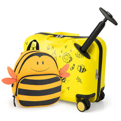 Juego de Equipaje para Niños de 2 Piezas Maleta Montable 18" y Mochila 12" con Ruedas Cáscara Dura Impermeable Rodante de Viaje Amarillo