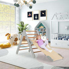 3 en 1 Triángulo de Escalada con Rampa Ajustable para Escalar y Deslizarse Escalador Triangular de Madera Juguetes para Niños Gris