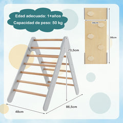 3 en 1 Triángulo de Escalada con Rampa Ajustable para Escalar y Deslizarse Escalador Triangular de Madera Juguetes para Niños Gris