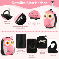 Juego de Maleta para Niños 2 Piezas Equipaje de Viaje 40 cm con Mochila 30 cm Rodante Ligero Portátil Aprobado por Aerolíneas Rosa