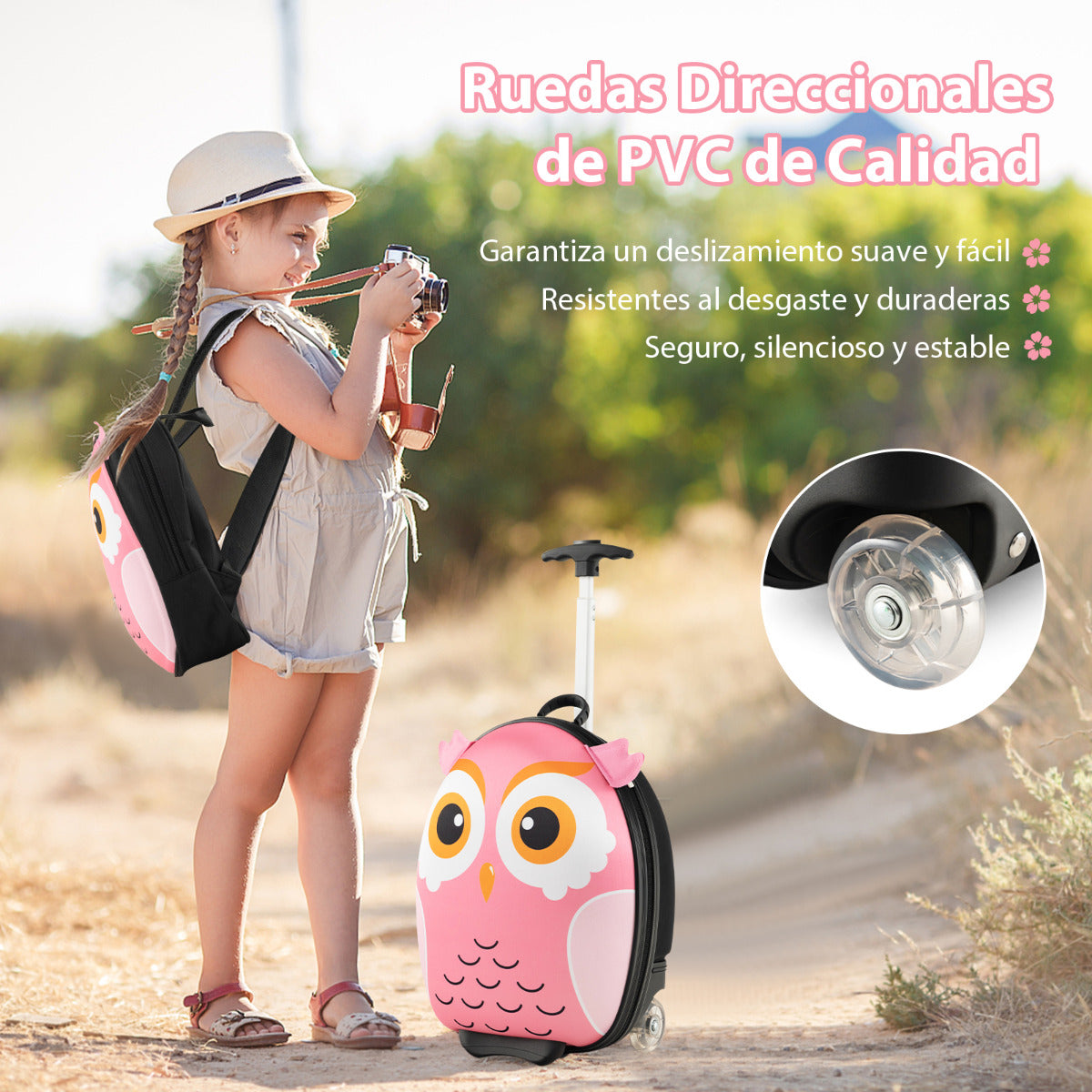 Juego de Maleta para Niños 2 Piezas Equipaje de Viaje 40 cm con Mochila 30 cm Rodante Ligero Portátil Aprobado por Aerolíneas Rosa