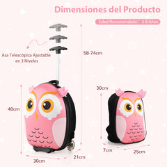 Juego de Maleta para Niños 2 Piezas Equipaje de Viaje 40 cm con Mochila 30 cm Rodante Ligero Portátil Aprobado por Aerolíneas Rosa