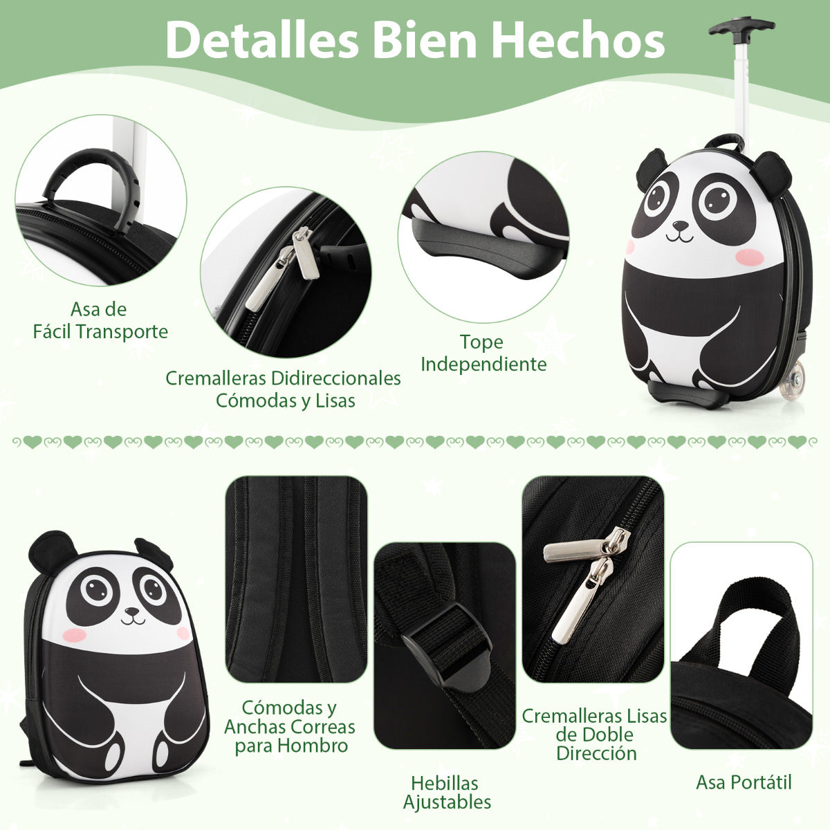 Juego de Maleta para Niños 2 Piezas Equipaje de Viaje 40 cm con Mochila 30 cm Rodante Ligero Portátil Aprobado por Aerolíneas Blanco