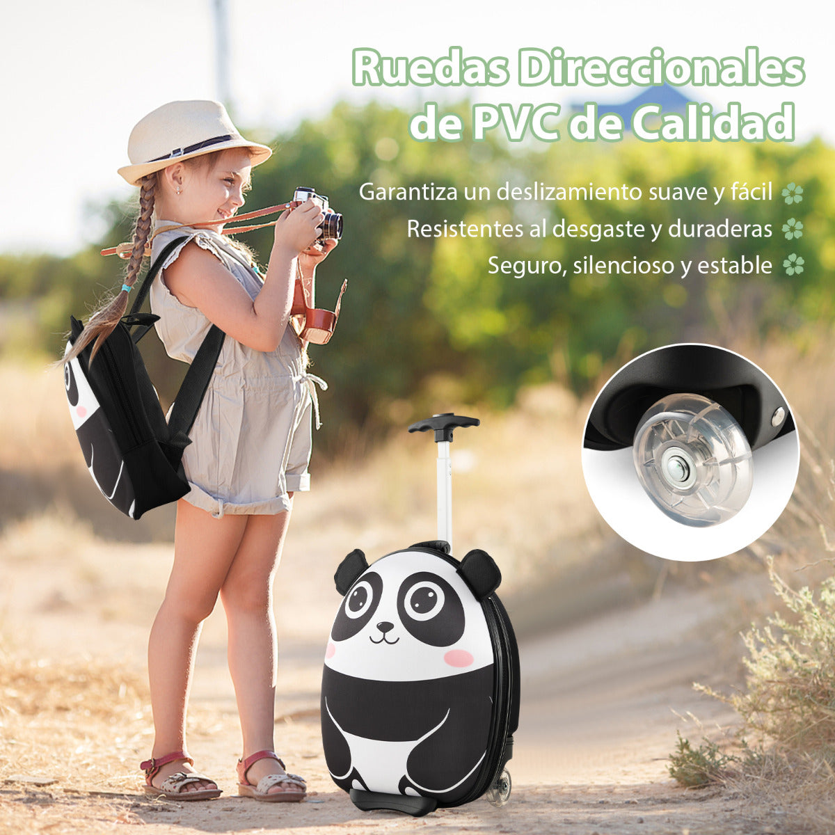 Juego de Maleta para Niños 2 Piezas Equipaje de Viaje 40 cm con Mochila 30 cm Rodante Ligero Portátil Aprobado por Aerolíneas Blanco
