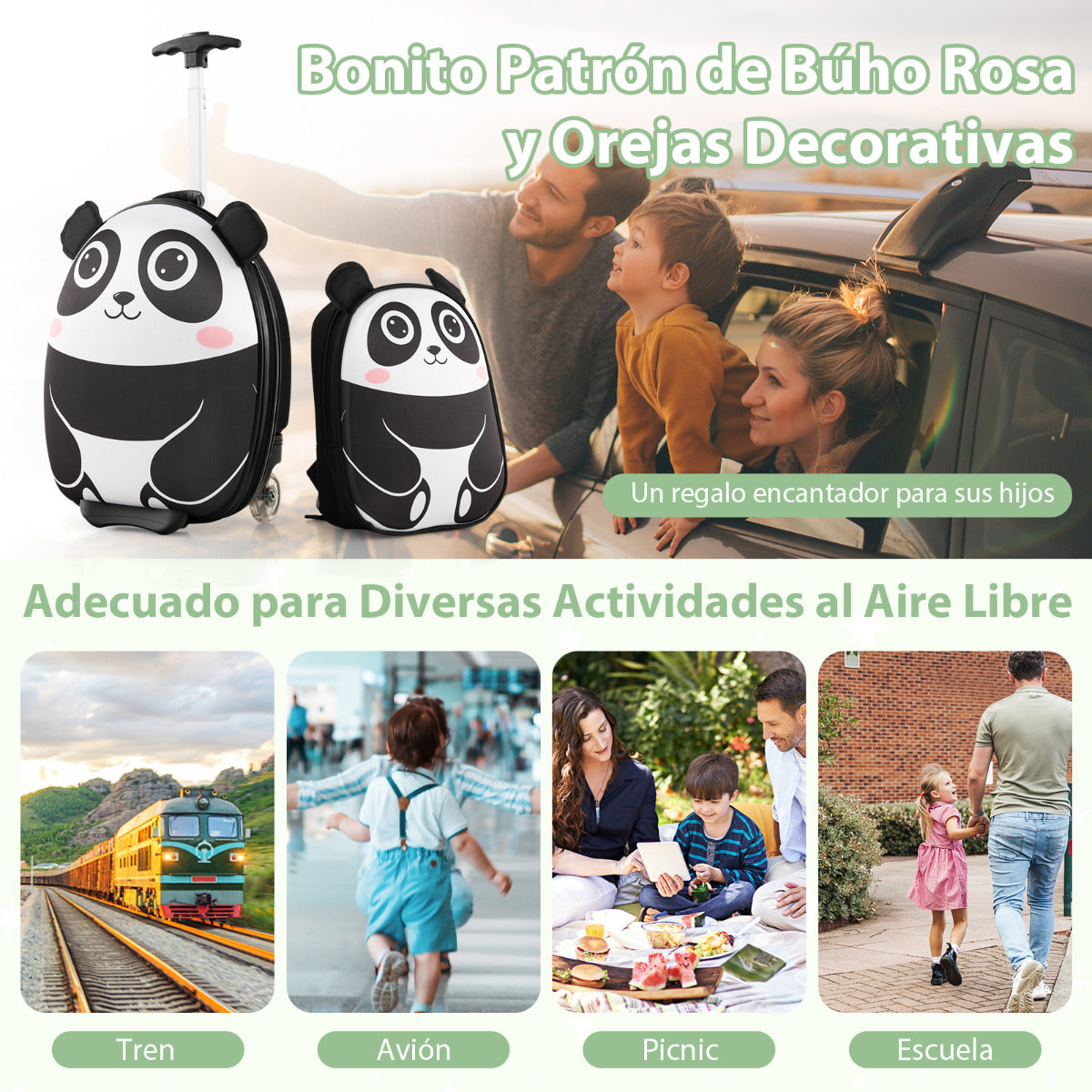 Juego de Maleta para Niños 2 Piezas Equipaje de Viaje 40 cm con Mochila 30 cm Rodante Ligero Portátil Aprobado por Aerolíneas Blanco