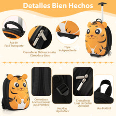 Juego de Maleta para Niños 2 Piezas Equipaje de Viaje 40 cm con Mochila 30 cm Rodante Ligero Portátil Aprobado por Aerolíneas Amarillo