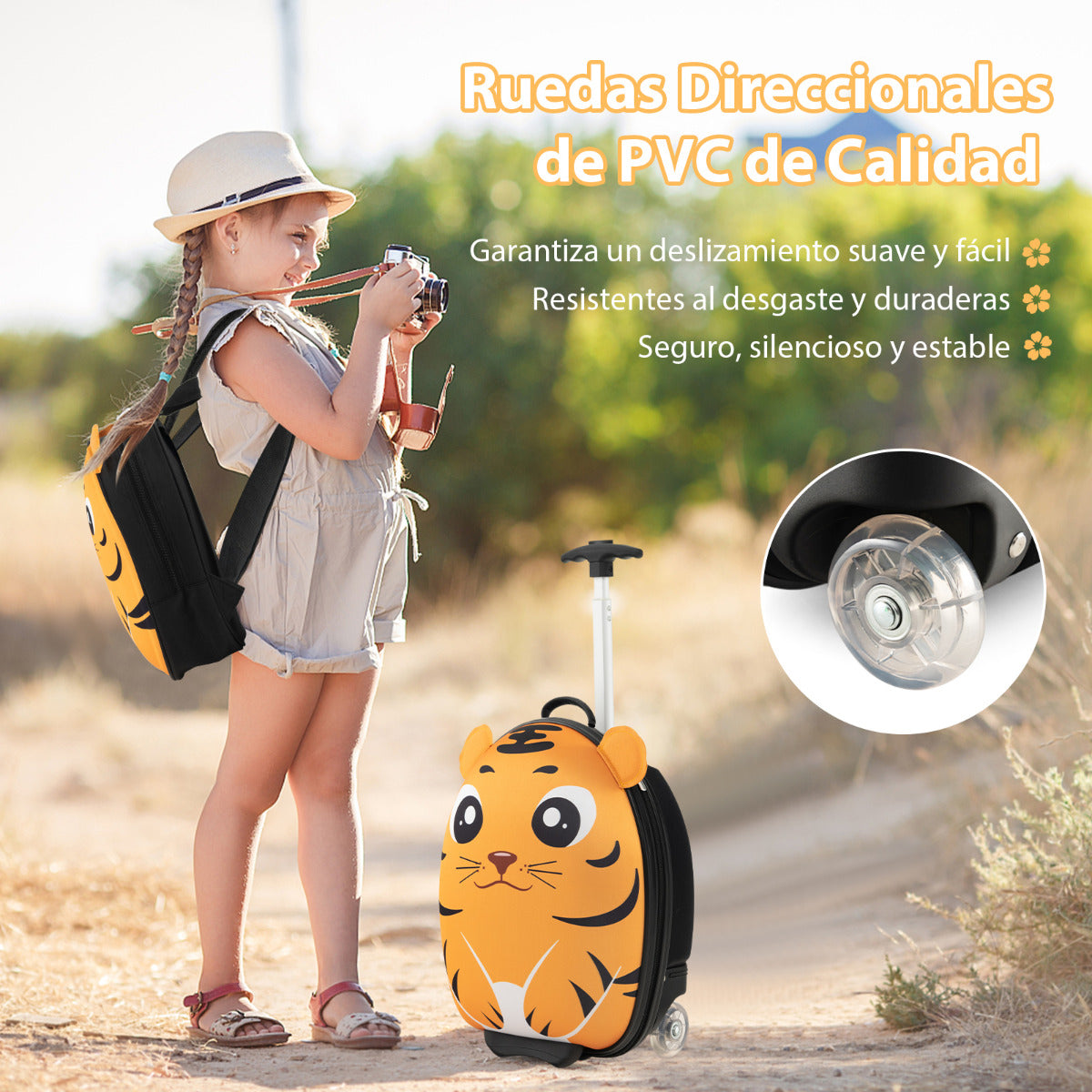 Juego de Maleta para Niños 2 Piezas Equipaje de Viaje 40 cm con Mochila 30 cm Rodante Ligero Portátil Aprobado por Aerolíneas Amarillo