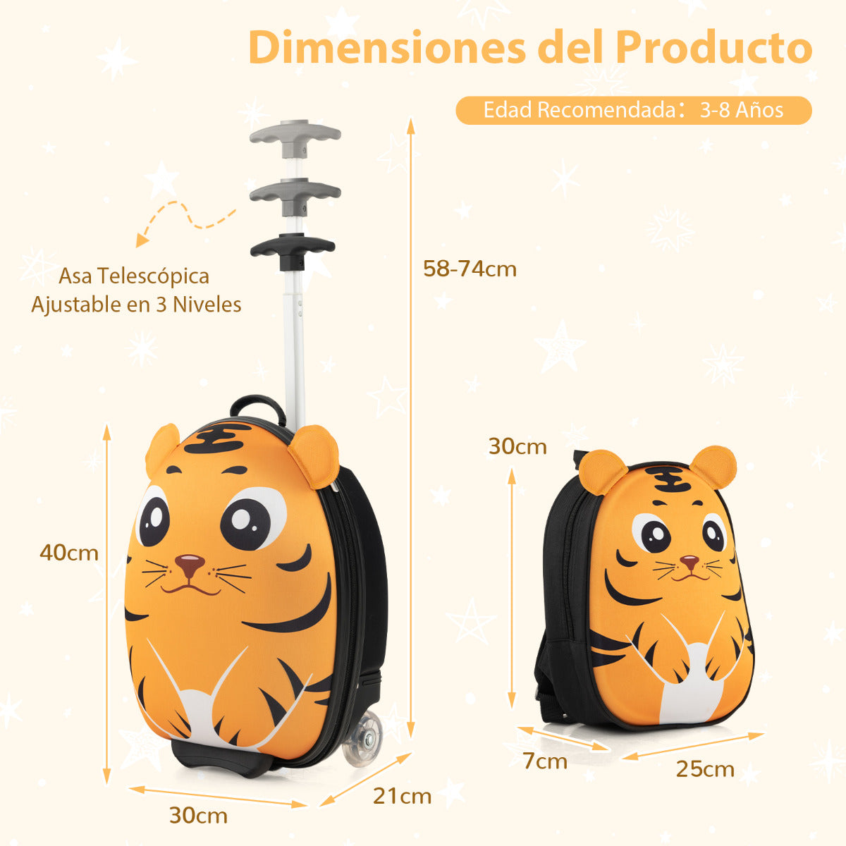 Juego de Maleta para Niños 2 Piezas Equipaje de Viaje 40 cm con Mochila 30 cm Rodante Ligero Portátil Aprobado por Aerolíneas Amarillo