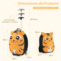 Juego de Maleta para Niños 2 Piezas Equipaje de Viaje 40 cm con Mochila 30 cm Rodante Ligero Portátil Aprobado por Aerolíneas Amarillo