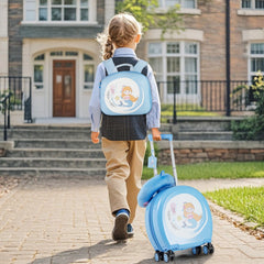 Juego de Maletas para Niños de 4 Piezas con Equipaje de Mano con Ruedas Mochila Almohada para el Cuello Etiqueta para Equipaje Azul