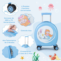 Juego de Maletas para Niños de 4 Piezas con Equipaje de Mano con Ruedas Mochila Almohada para el Cuello Etiqueta para Equipaje Azul