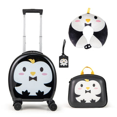 Juego de Maletas para Niños de 4 Piezas con Equipaje de Mano con Ruedas Mochila Almohada para el Cuello Etiqueta para Equipaje Negro