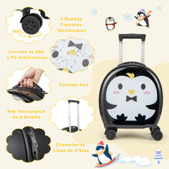 Juego de Maletas para Niños de 4 Piezas con Equipaje de Mano con Ruedas Mochila Almohada para el Cuello Etiqueta para Equipaje Negro